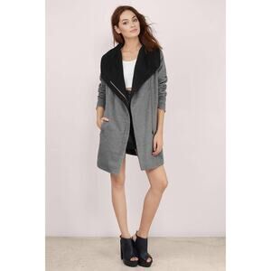 Tobi Anabel Wool Blend Coat Jacket Poncho Side Asymmetrical Zip Grey Black S